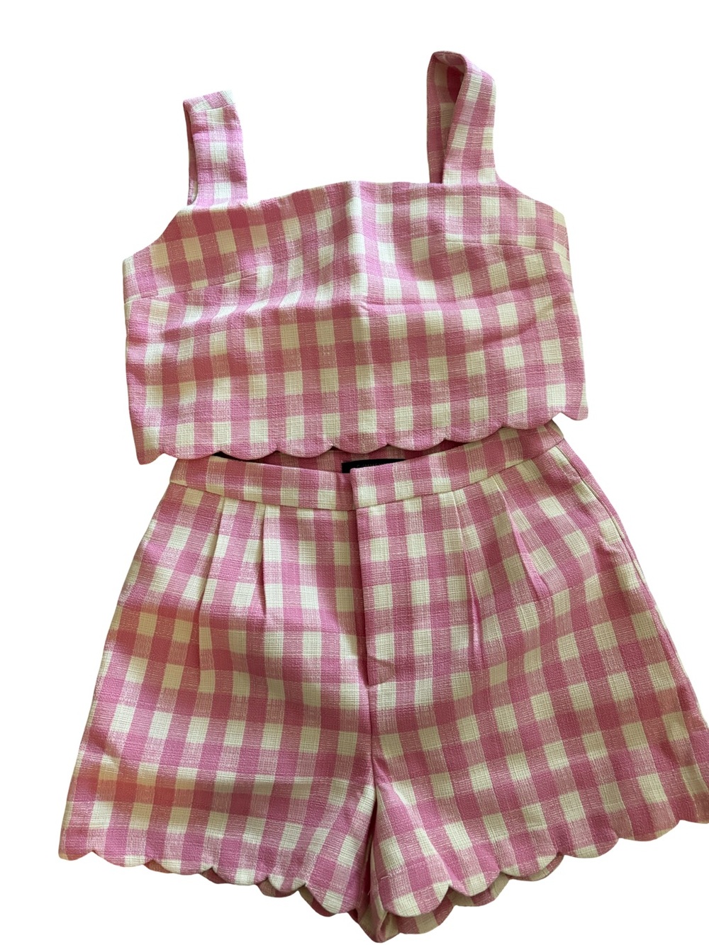 Commense Pink & Cream Gingham Scallop Hem Set